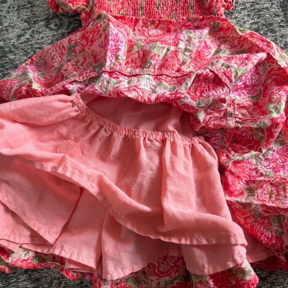 Haute Hippie Girl Floral Smocked Dress 3T Pink Tiered Ruffle Twirl Roses Easter